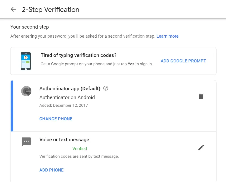 2-step verification methods