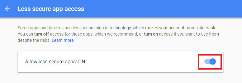 Allow less secure apps in Gmail