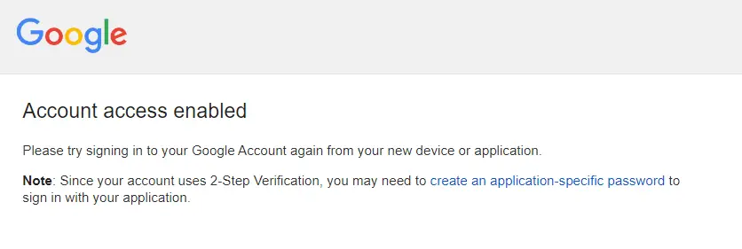Google Account Access Enabled