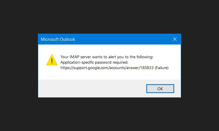 Outlook: Your IMAP server wants to alert you to the following: Application-specific password required