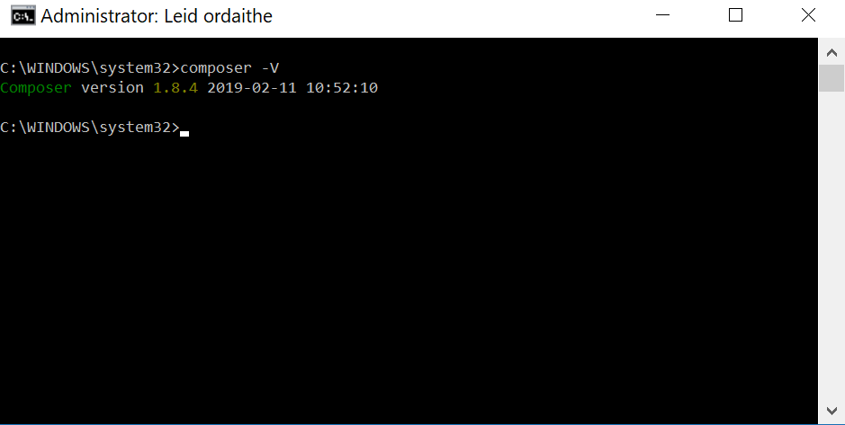 Composer in Windows 10 command prompt