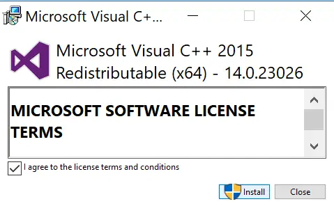 Install Visual C++ Redistributable for Visual Studio 2015