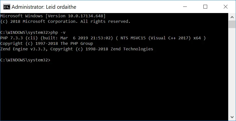 Windows 10 PHP 7 in Command Prompt