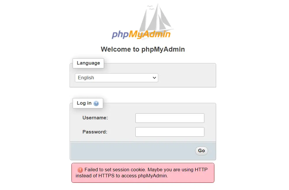 phpmyadmin Failed to set session cookie. Maybe you are using HTTP instead of HTTPS