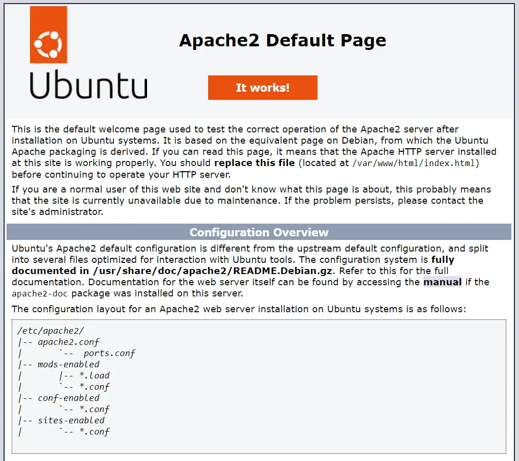 Apache2 default page on Ubuntu 22.04